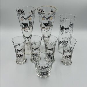 Vintage Libbey Curio Stagecoach & Buggy Cocktail Glasses Set of 8